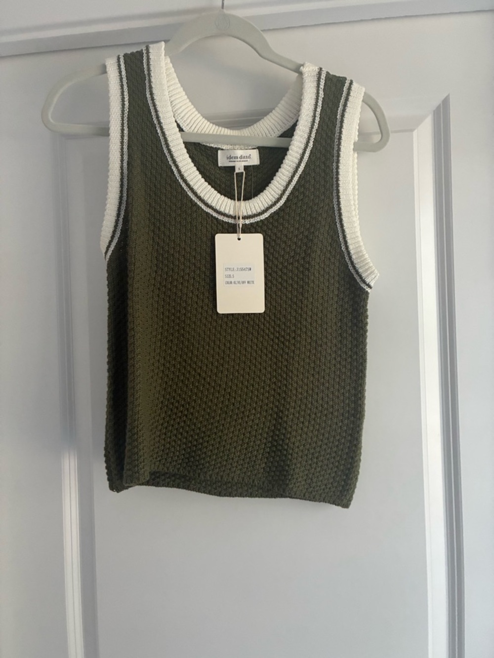 Green Knit Tank with White Trim-NWT